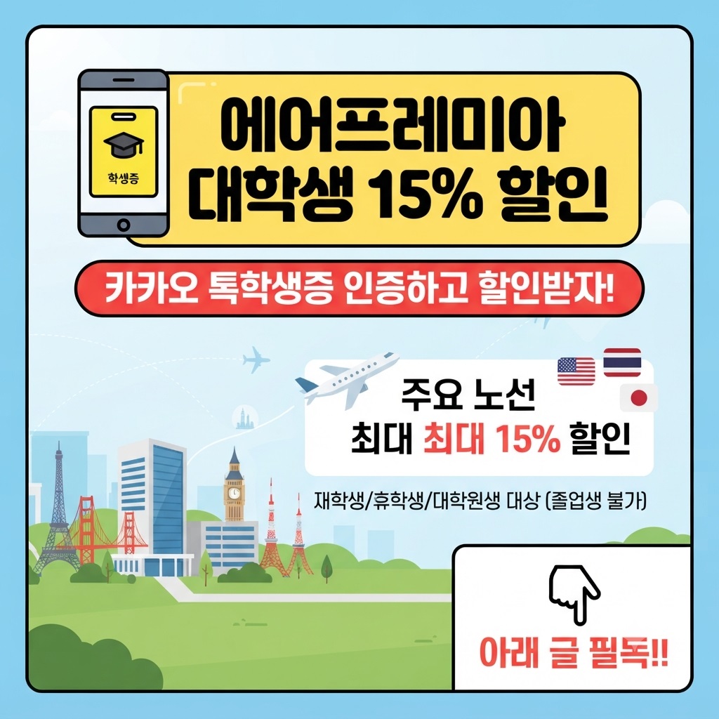 대학생 15% 할인 에어프레미아 톡학생증